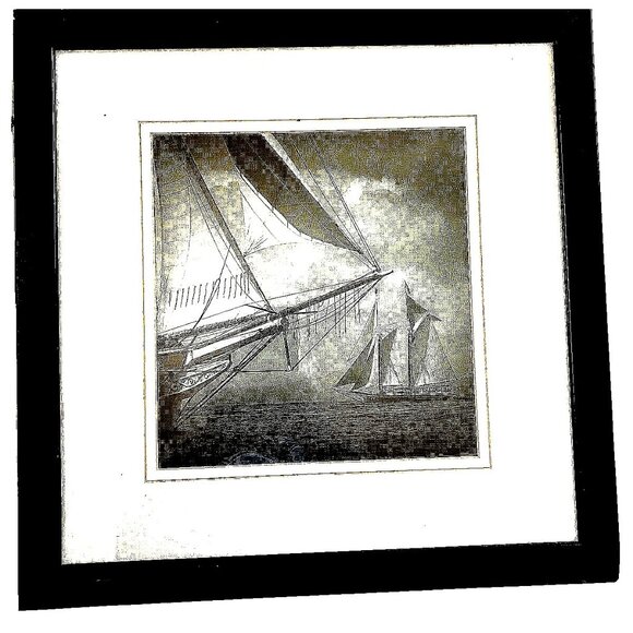 Michael Kahn Sailboat Series Photograph B&W Lake Boat Art Print Framed 18" SQ.